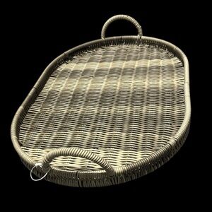 Elegant Woven Ratan Oval Tray  with handles in grey